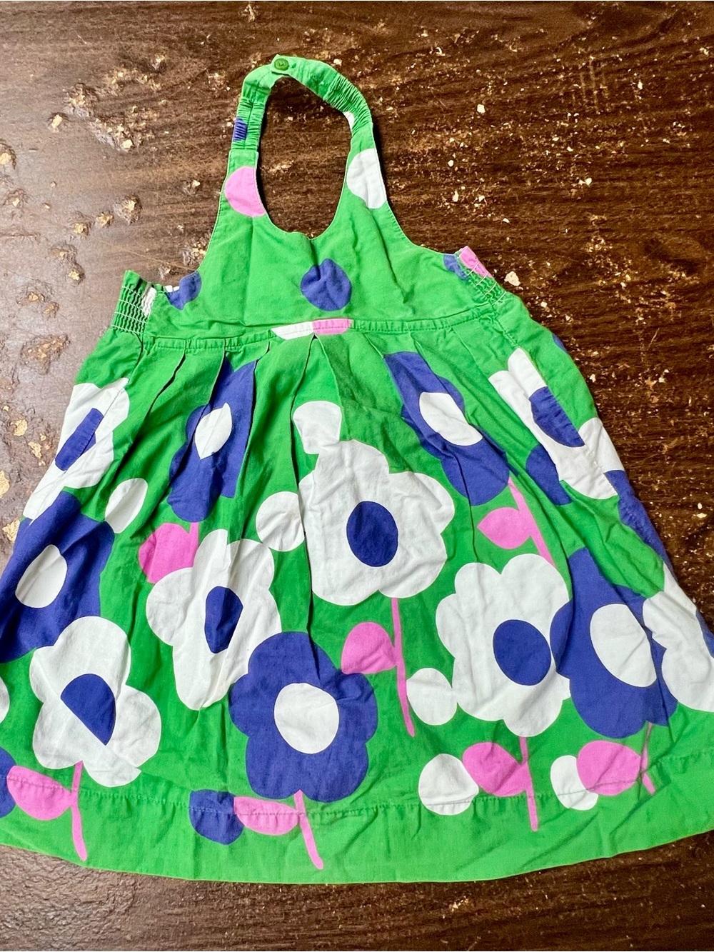 Mini Boden Girls 2-3Y Green Retro Floral Halter Sundress Dress 100% Cotton